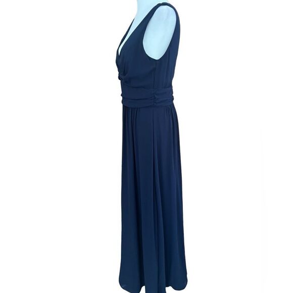 Lulu’s Ruched A-Line Chiffon Pleated Navy Blue Gown /Maxi dress size L - Picture 8 of 13
